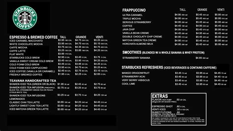 menukaart starbucks|starbucks producten.
